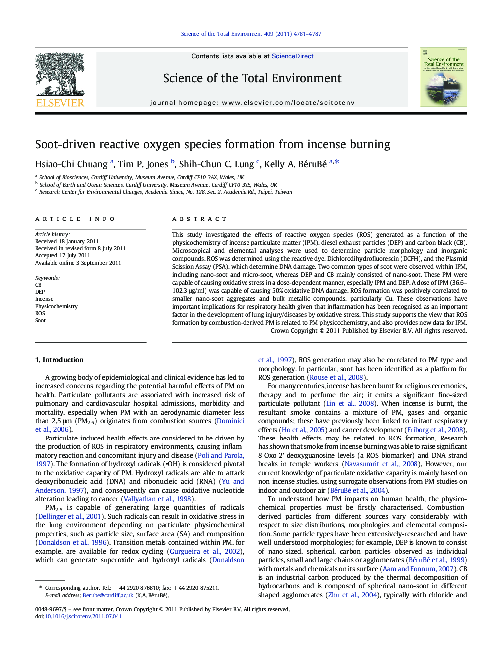 Soot-driven reactive oxygen species formation from incense burning