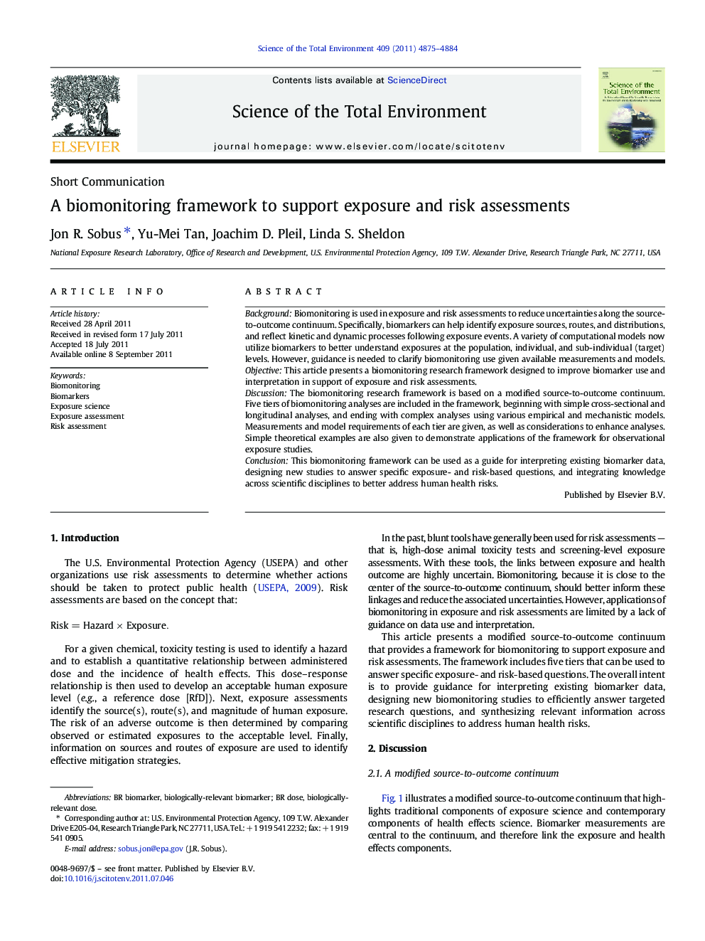 A biomonitoring framework to support exposure and risk assessments