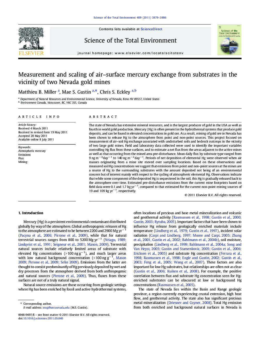 Measurement and scaling of air–surface mercury exchange from substrates in the vicinity of two Nevada gold mines