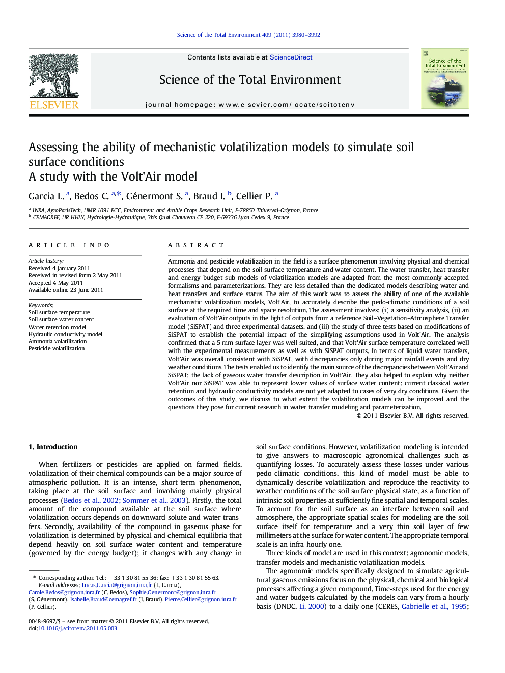 Assessing the ability of mechanistic volatilization models to simulate soil surface conditions: A study with the Volt'Air model