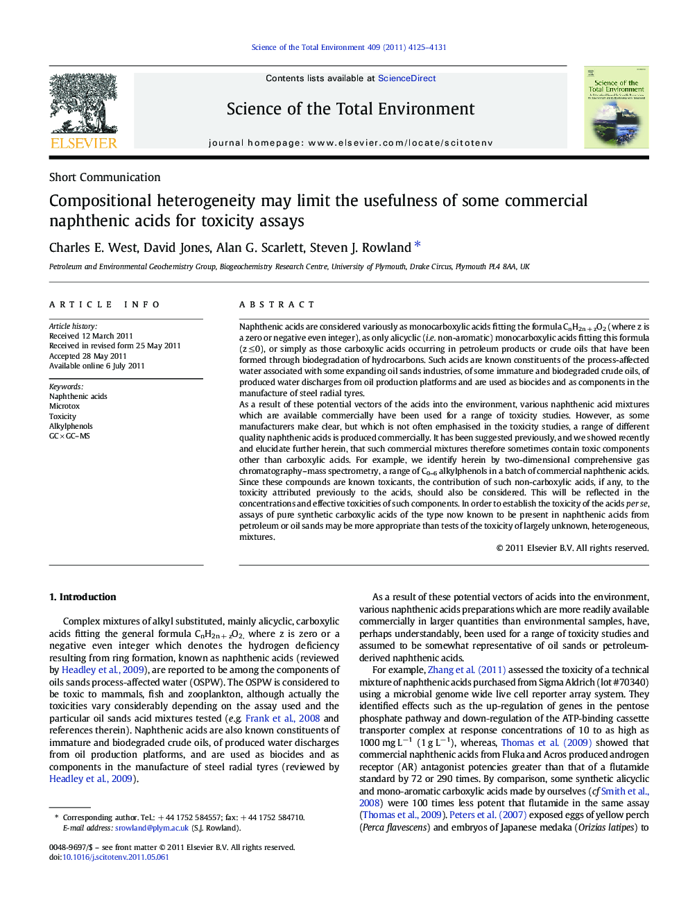 Compositional heterogeneity may limit the usefulness of some commercial naphthenic acids for toxicity assays