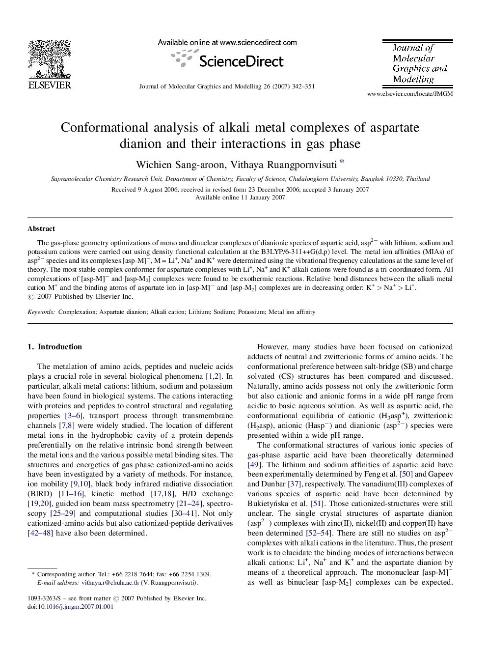 Conformational analysis of alkali metal complexes of aspartate dianion and their interactions in gas phase