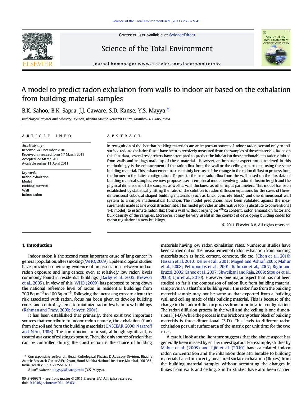 A model to predict radon exhalation from walls to indoor air based on the exhalation from building material samples