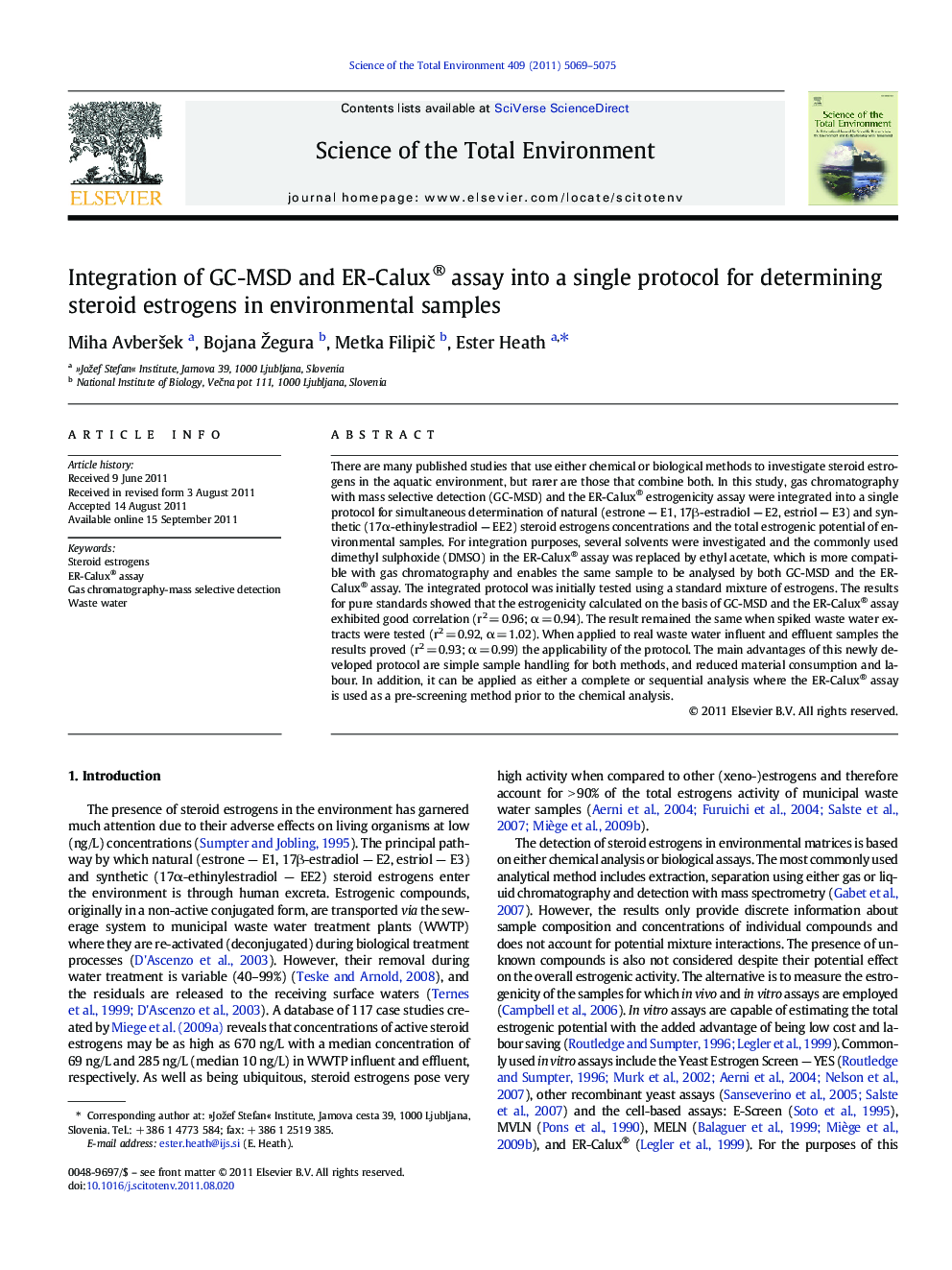 Integration of GC-MSD and ER-Calux® assay into a single protocol for determining steroid estrogens in environmental samples