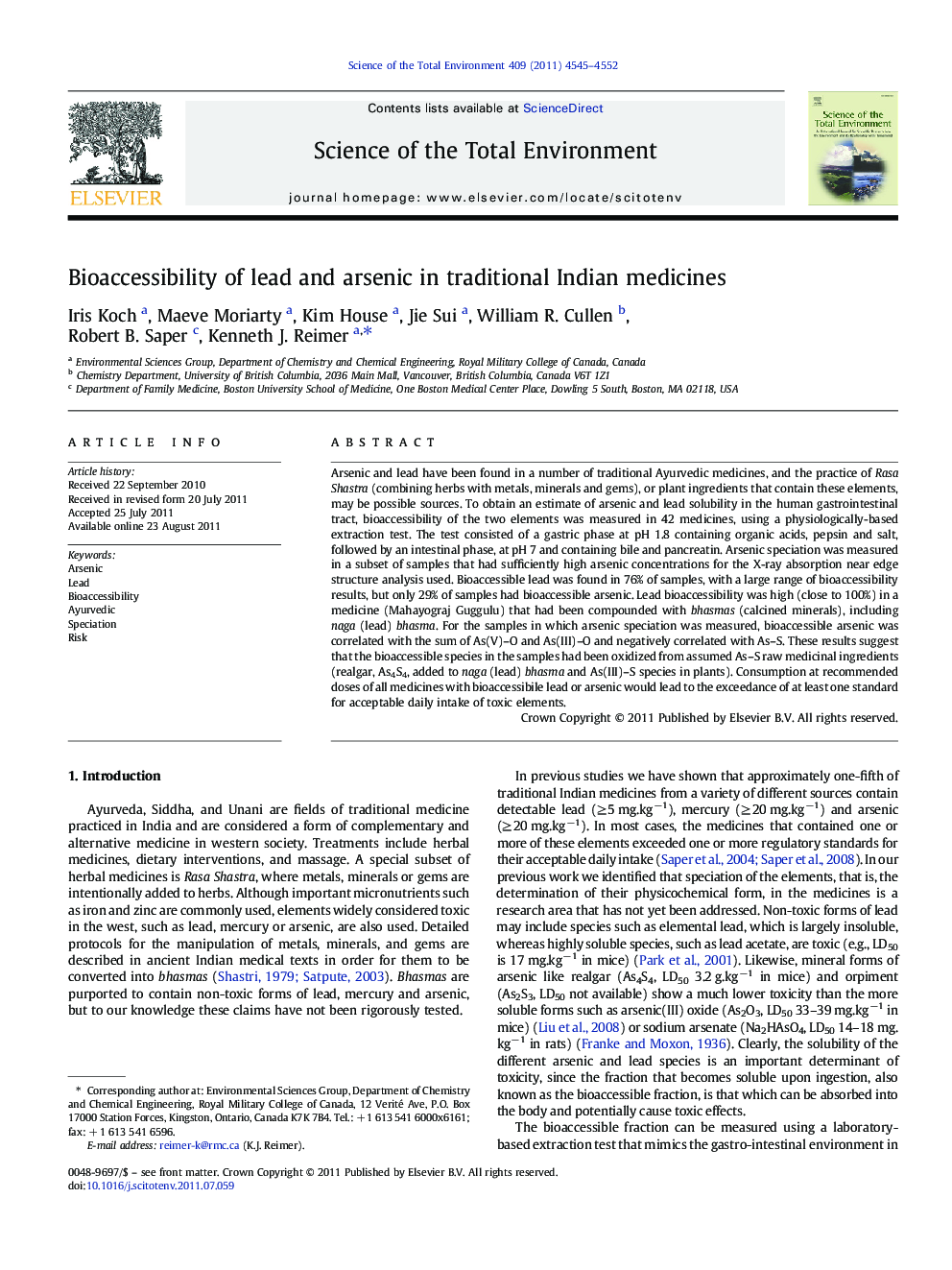 Bioaccessibility of lead and arsenic in traditional Indian medicines