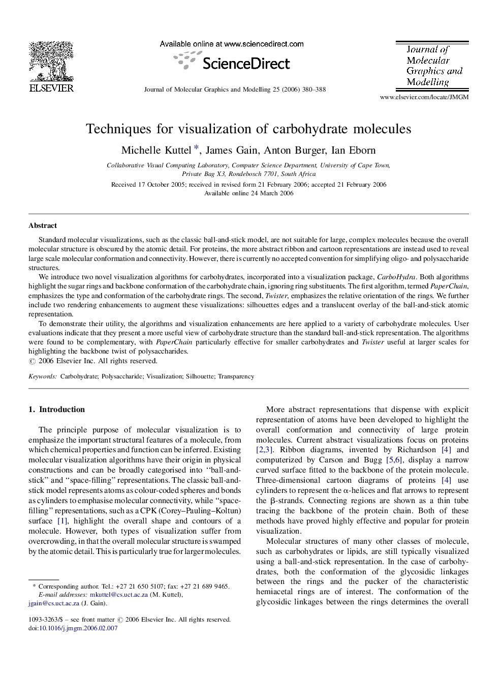 Techniques for visualization of carbohydrate molecules