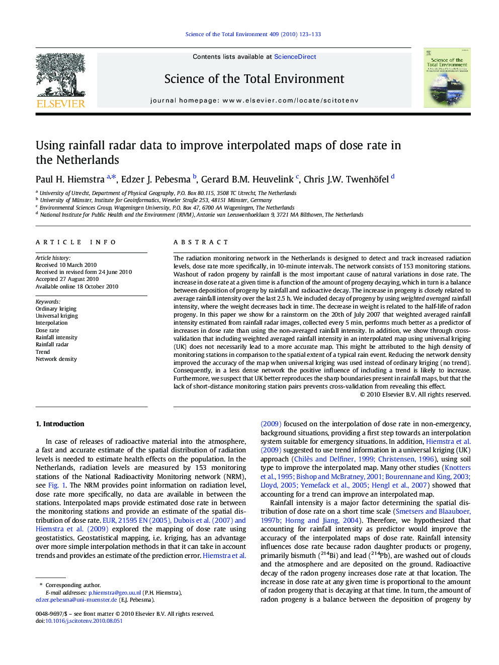 Using rainfall radar data to improve interpolated maps of dose rate in the Netherlands