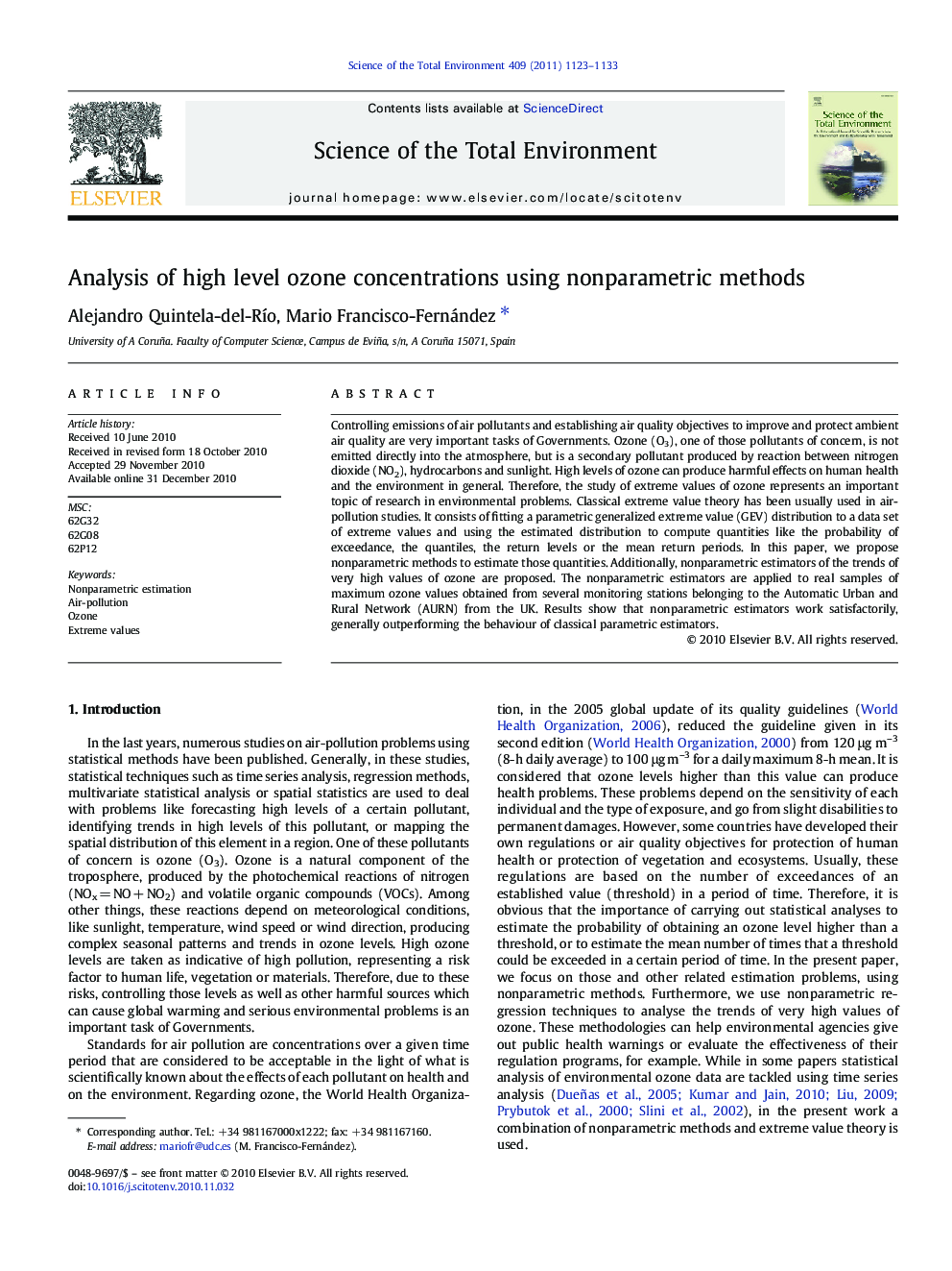 Analysis of high level ozone concentrations using nonparametric methods