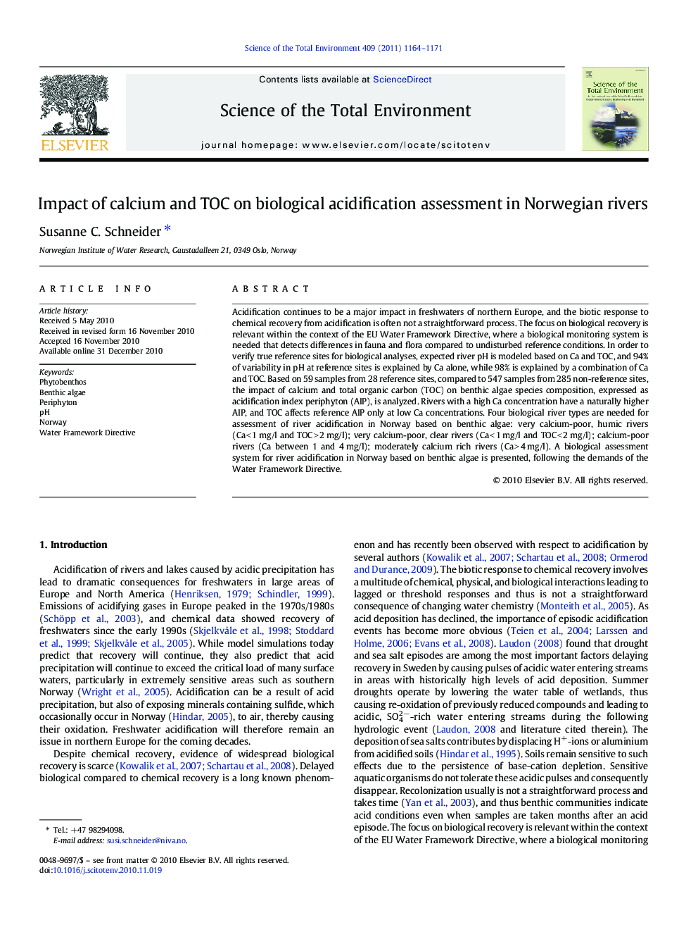 Impact of calcium and TOC on biological acidification assessment in Norwegian rivers