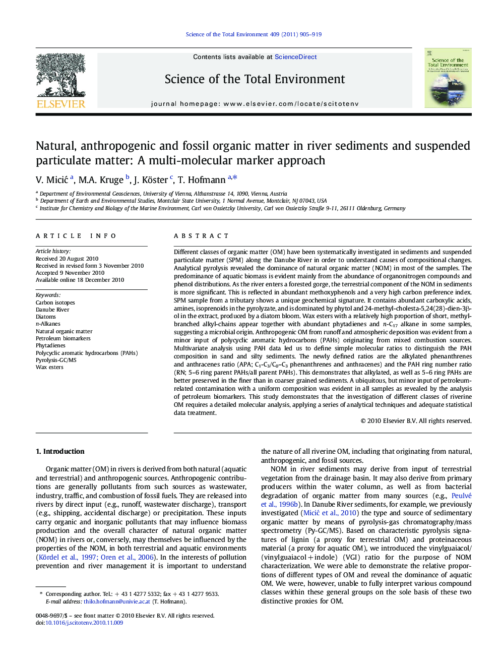 Natural, anthropogenic and fossil organic matter in river sediments and suspended particulate matter: A multi-molecular marker approach