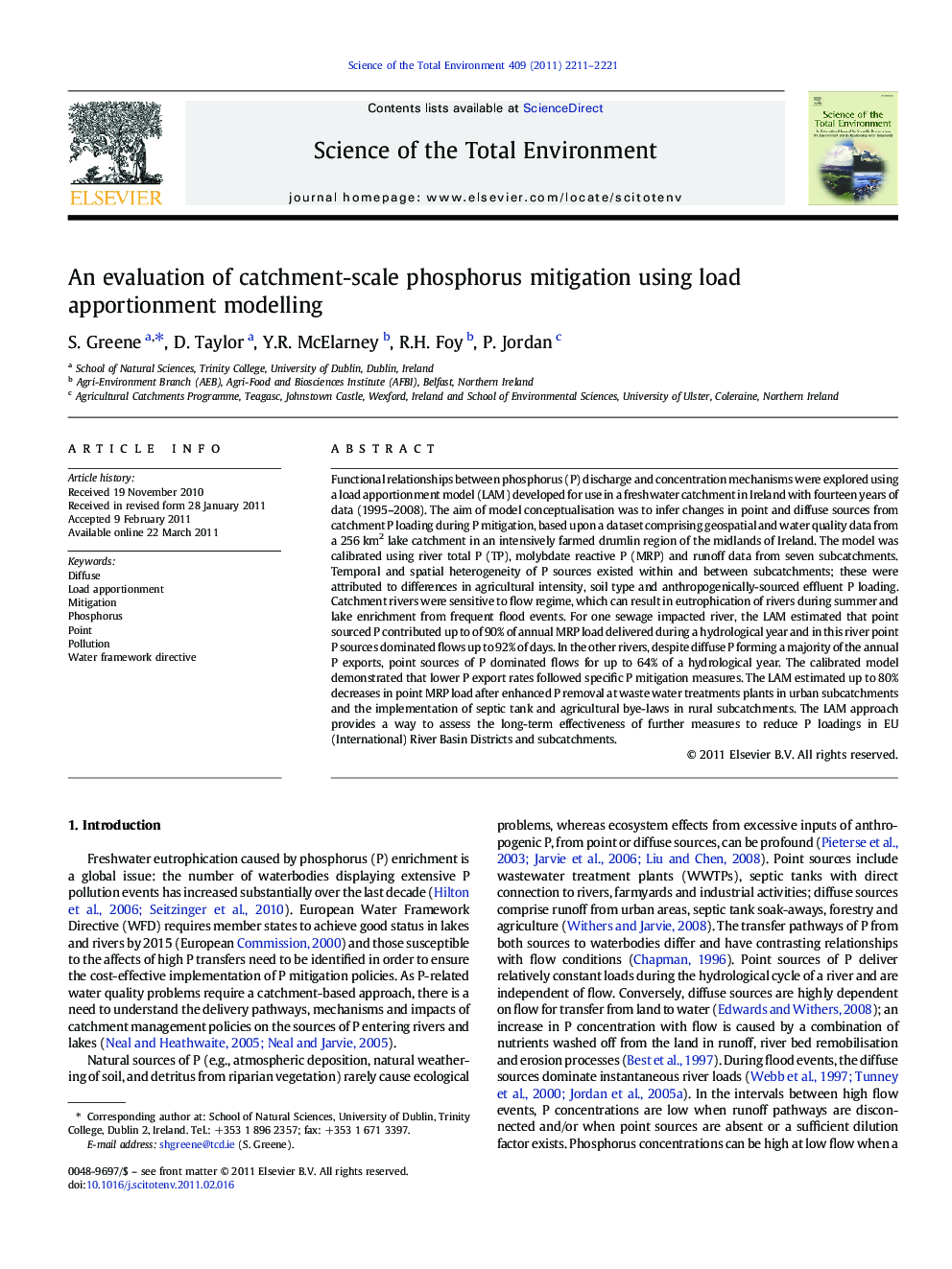 An evaluation of catchment-scale phosphorus mitigation using load apportionment modelling