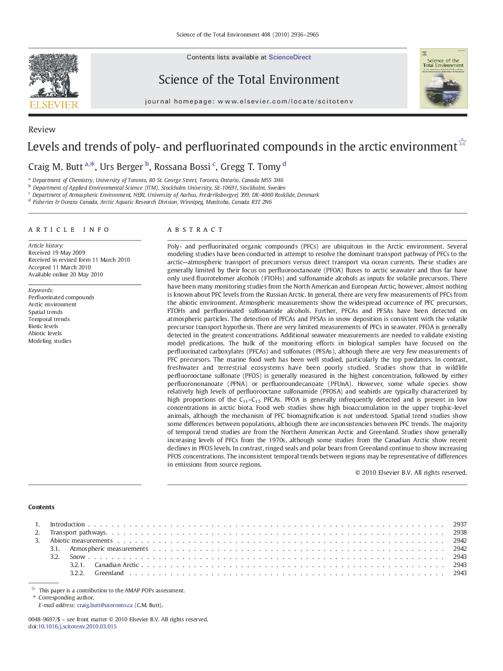 Levels and trends of poly- and perfluorinated compounds in the arctic environment 