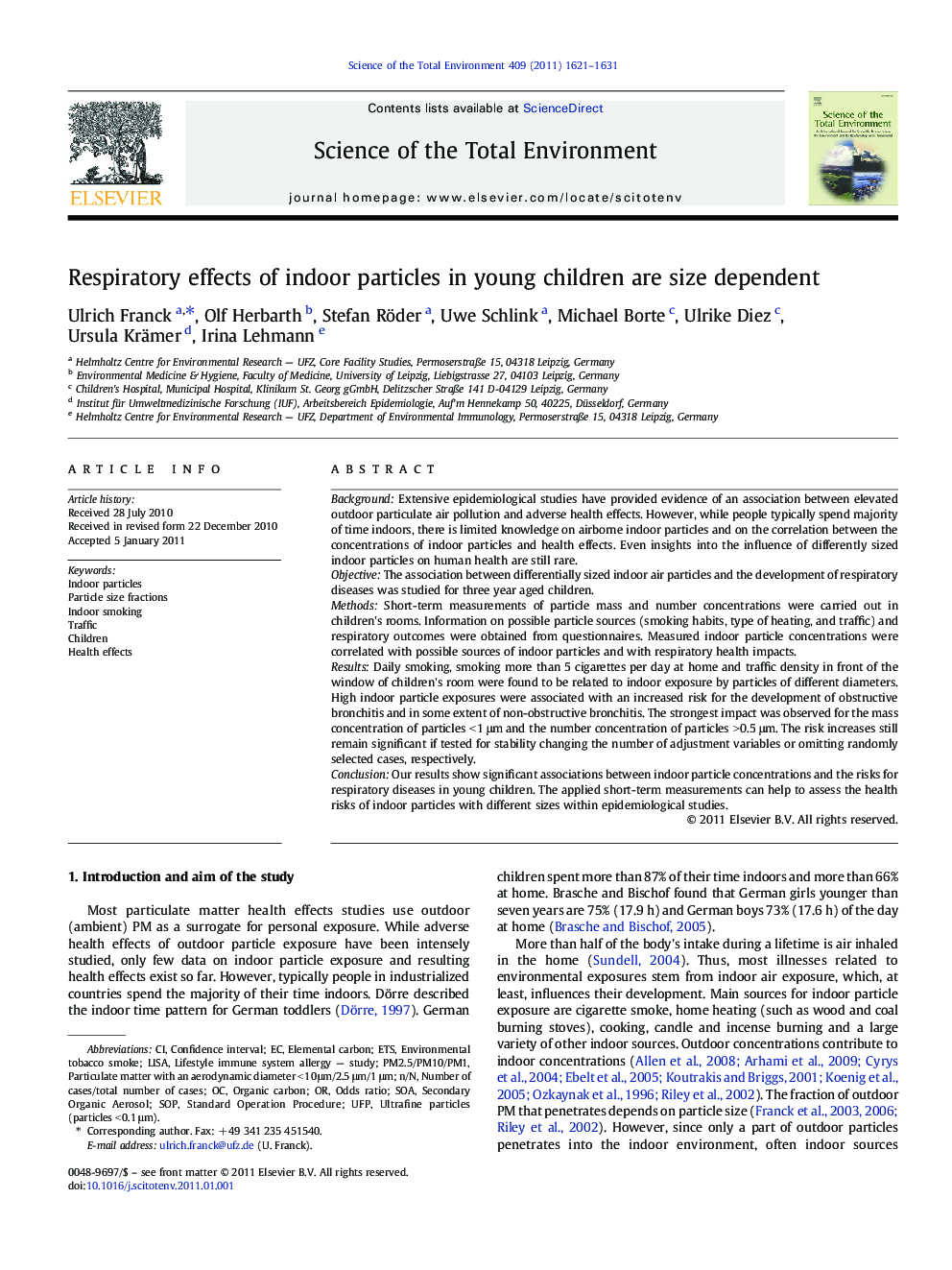 Respiratory effects of indoor particles in young children are size dependent