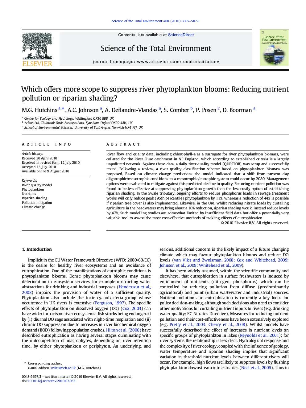 Which offers more scope to suppress river phytoplankton blooms: Reducing nutrient pollution or riparian shading?