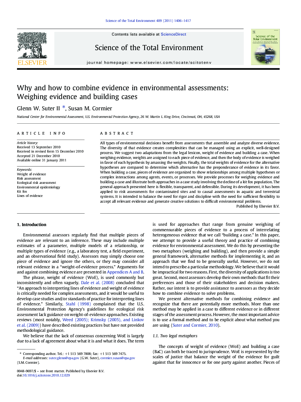 Why and how to combine evidence in environmental assessments: Weighing evidence and building cases