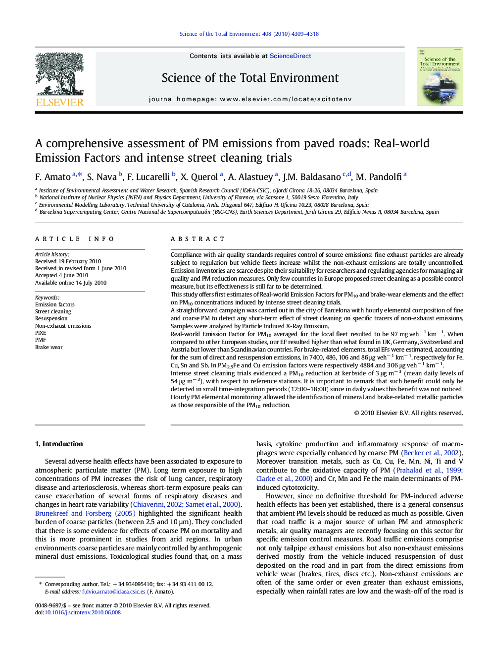 A comprehensive assessment of PM emissions from paved roads: Real-world Emission Factors and intense street cleaning trials