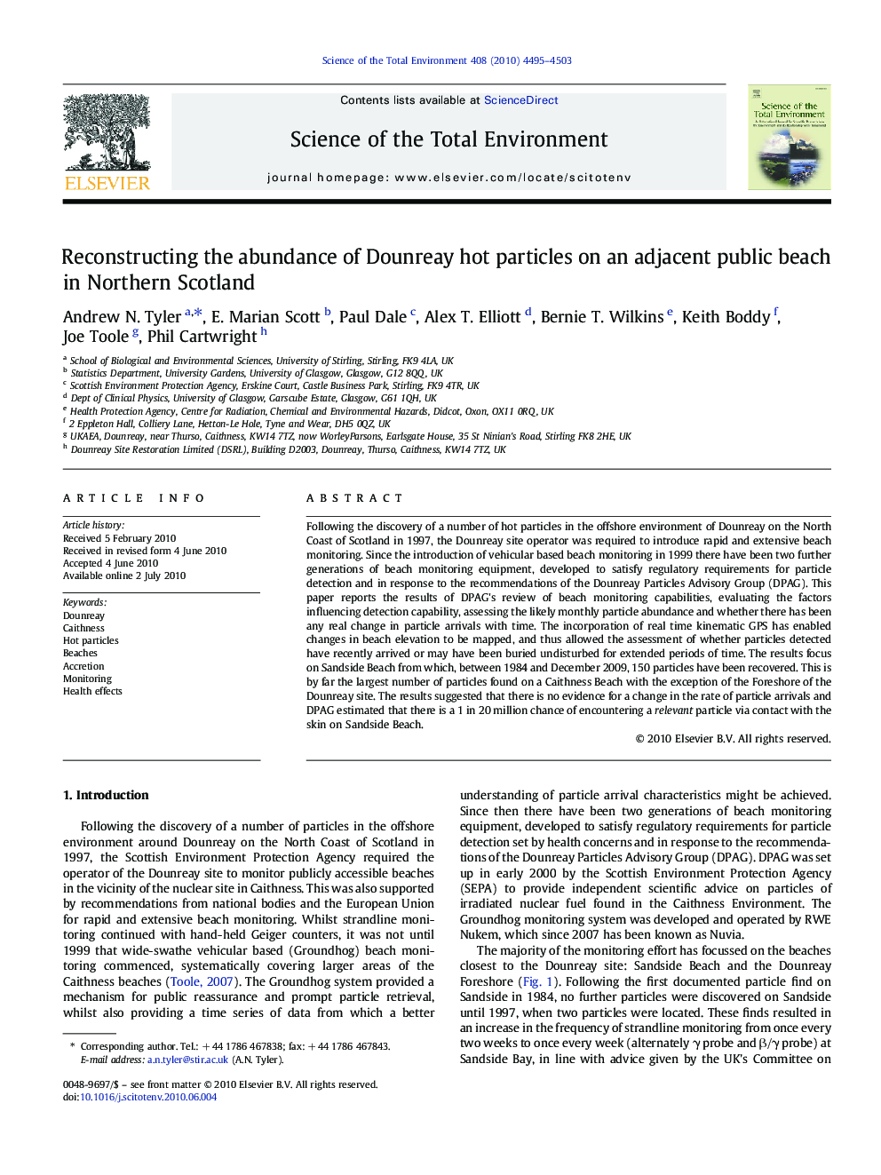 Reconstructing the abundance of Dounreay hot particles on an adjacent public beach in Northern Scotland