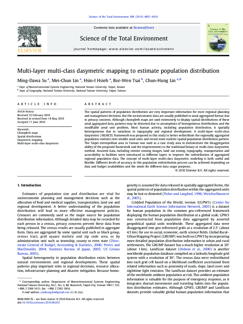 Multi-layer multi-class dasymetric mapping to estimate population distribution