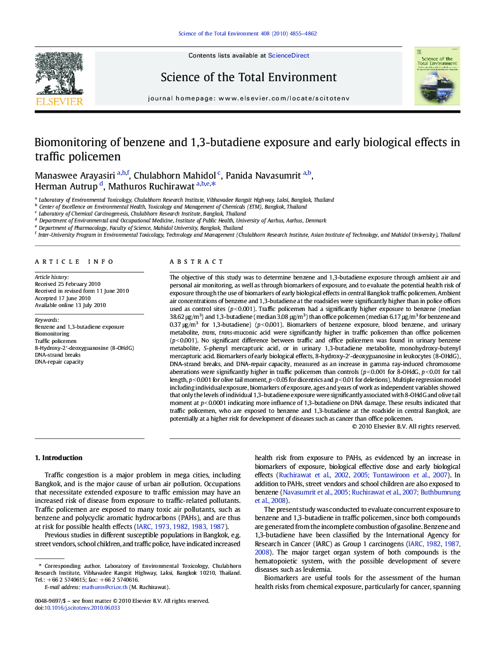 Biomonitoring of benzene and 1,3-butadiene exposure and early biological effects in traffic policemen