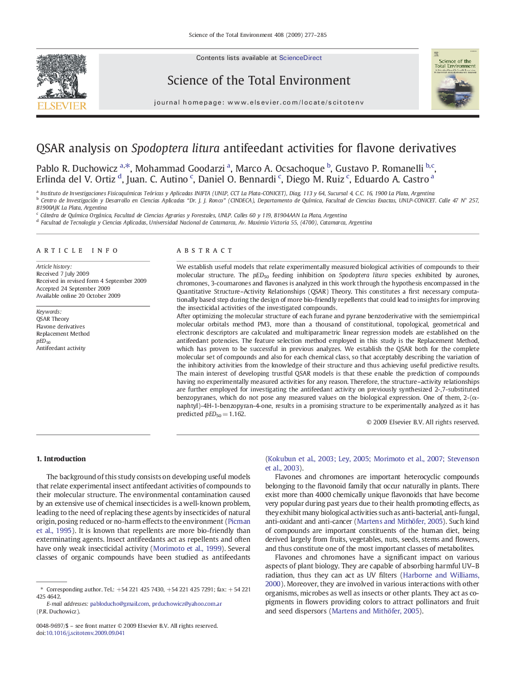 QSAR analysis on Spodoptera litura antifeedant activities for flavone derivatives