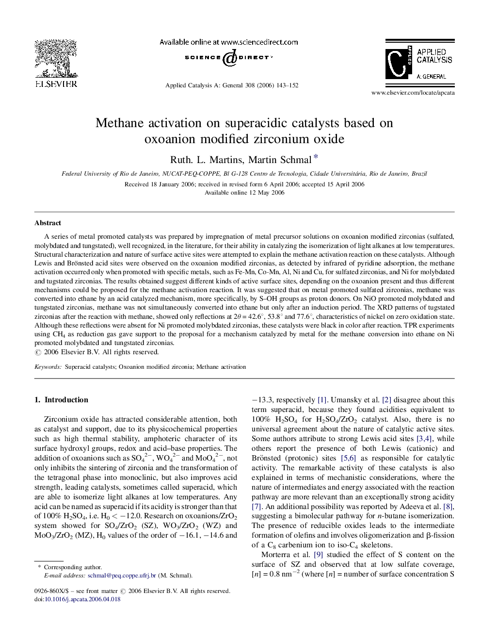 Methane activation on superacidic catalysts based on oxoanion modified zirconium oxide