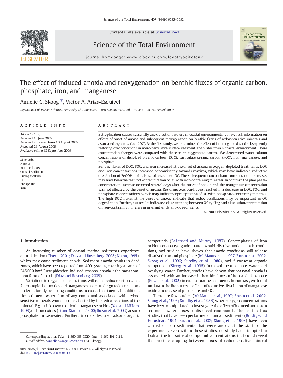 The effect of induced anoxia and reoxygenation on benthic fluxes of organic carbon, phosphate, iron, and manganese