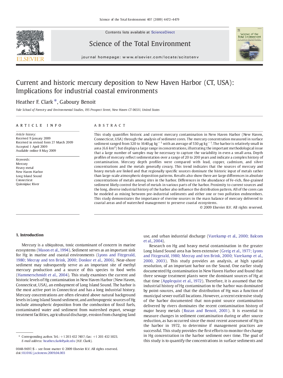 Current and historic mercury deposition to New Haven Harbor (CT, USA): Implications for industrial coastal environments