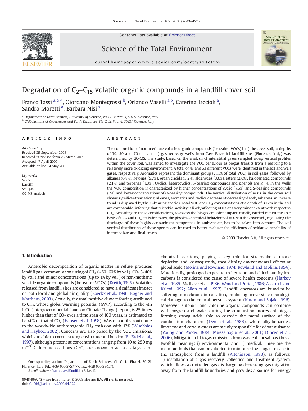 Degradation of C2–C15 volatile organic compounds in a landfill cover soil