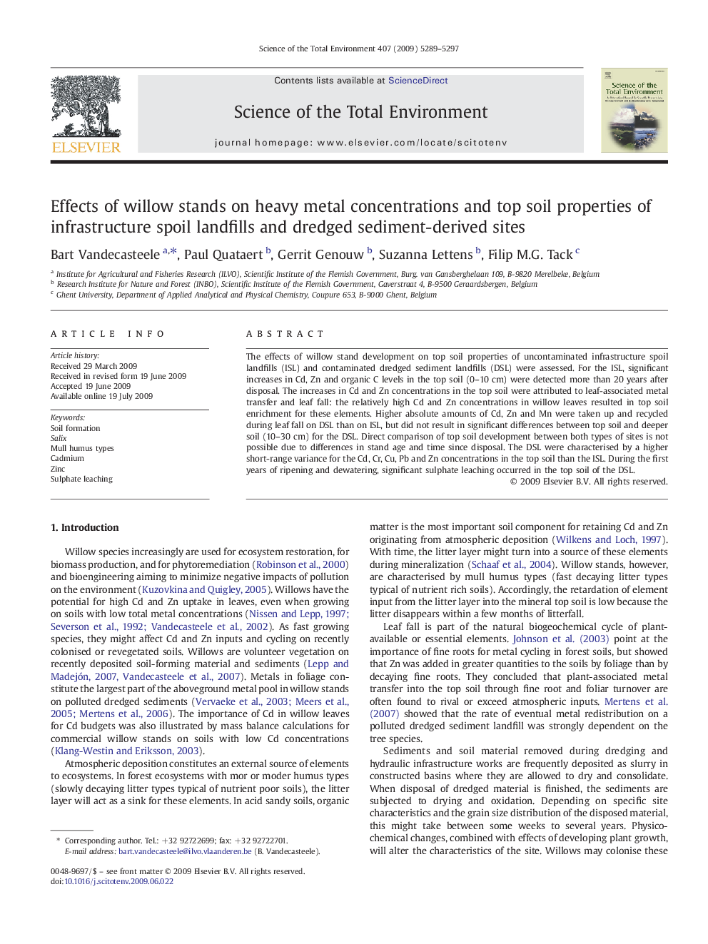 Effects of willow stands on heavy metal concentrations and top soil properties of infrastructure spoil landfills and dredged sediment-derived sites