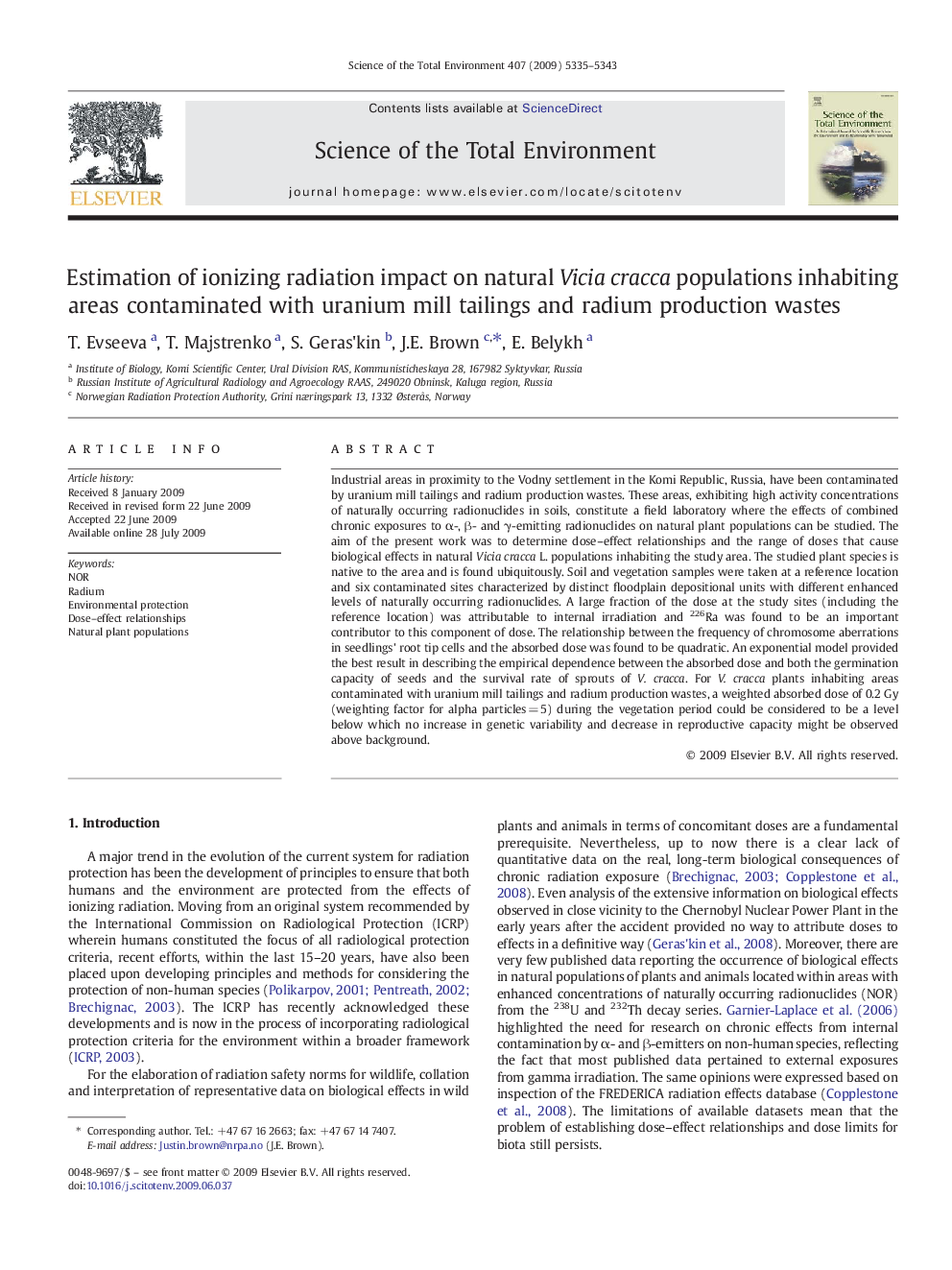 Estimation of ionizing radiation impact on natural Vicia cracca populations inhabiting areas contaminated with uranium mill tailings and radium production wastes