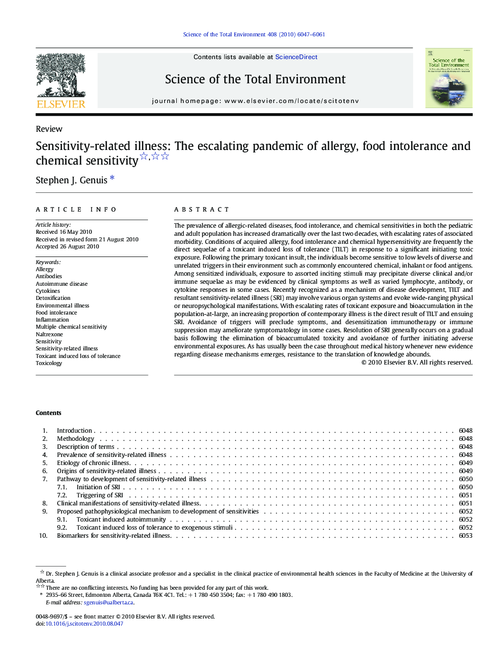 Sensitivity-related illness: The escalating pandemic of allergy, food intolerance and chemical sensitivity 