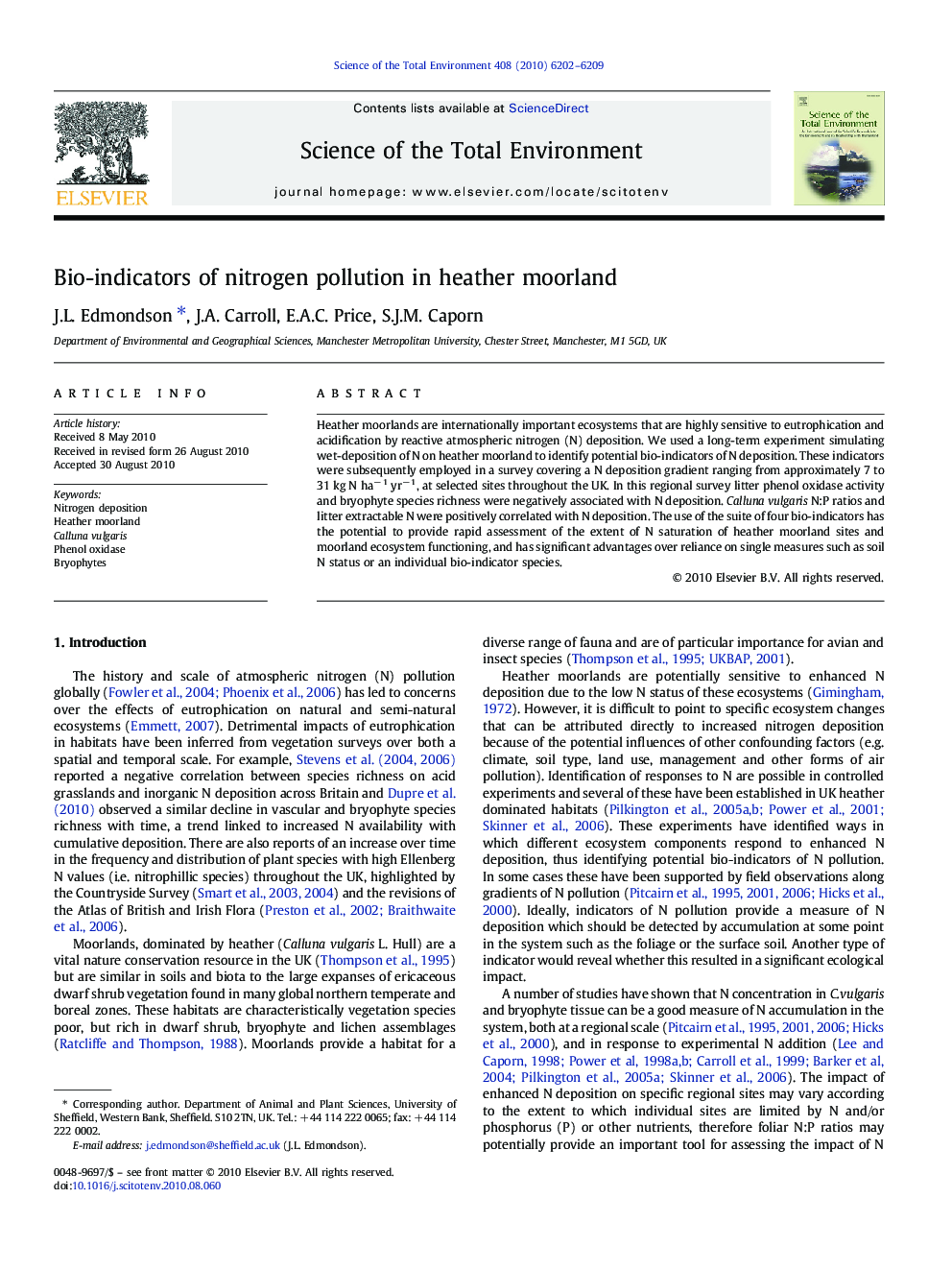 Bio-indicators of nitrogen pollution in heather moorland