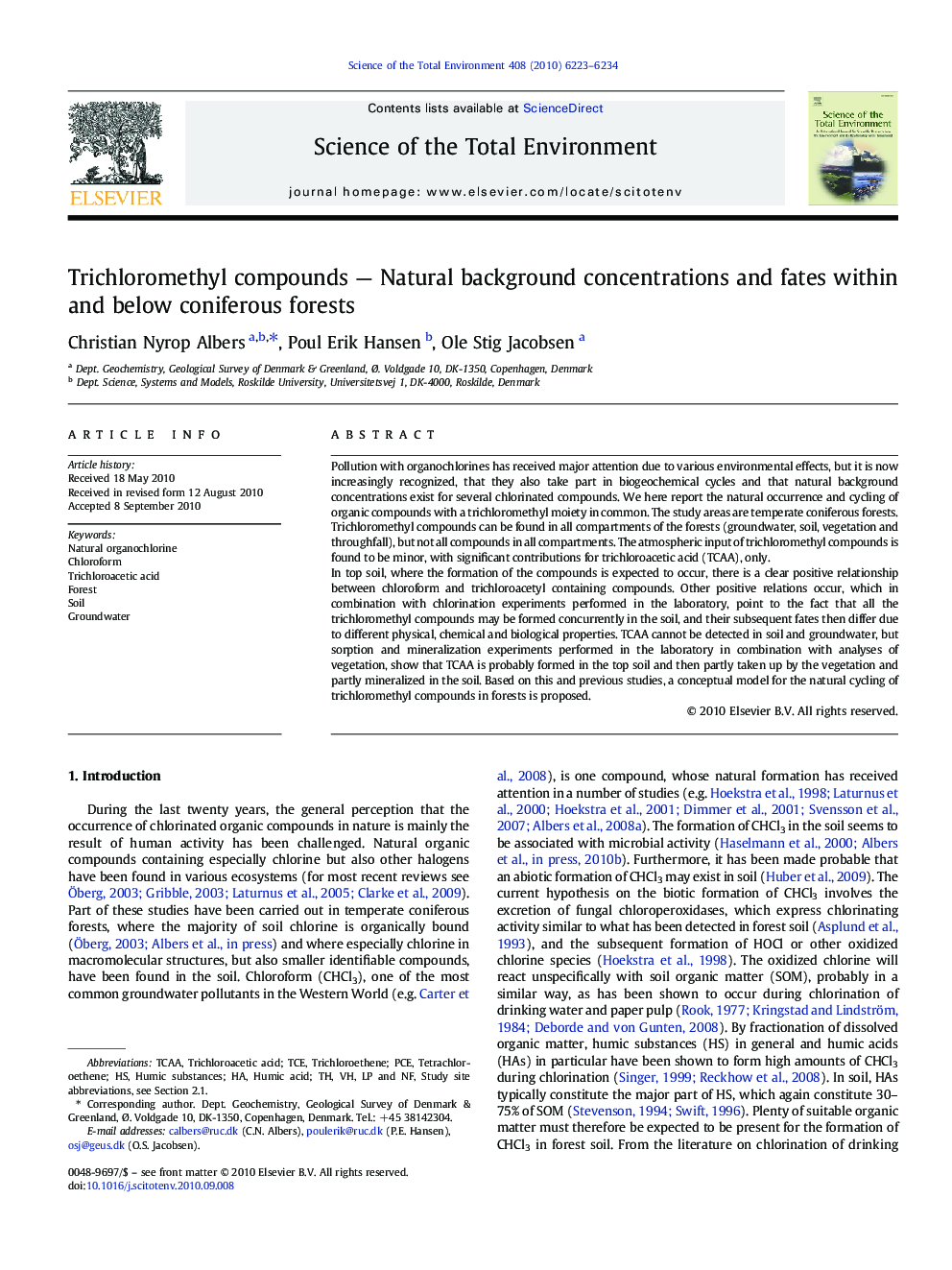 Trichloromethyl compounds - Natural background concentrations and fates within and below coniferous forests