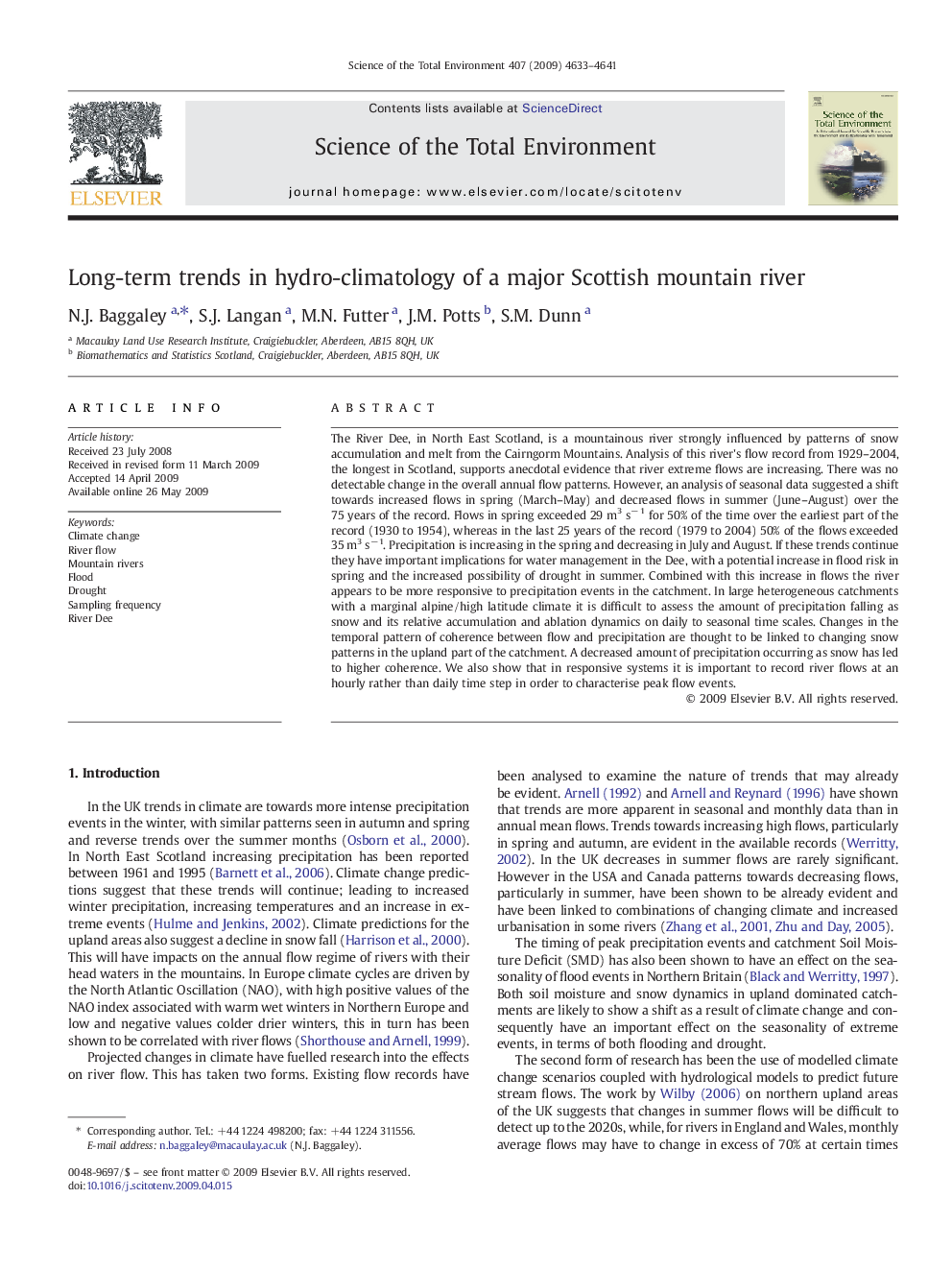 Long-term trends in hydro-climatology of a major Scottish mountain river