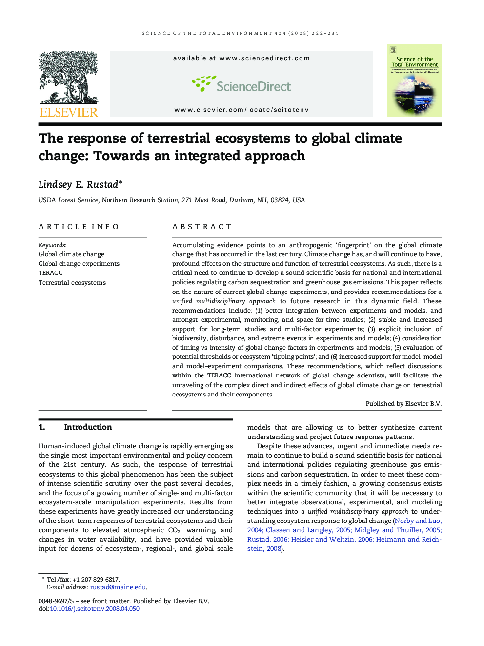 The response of terrestrial ecosystems to global climate change: Towards an integrated approach