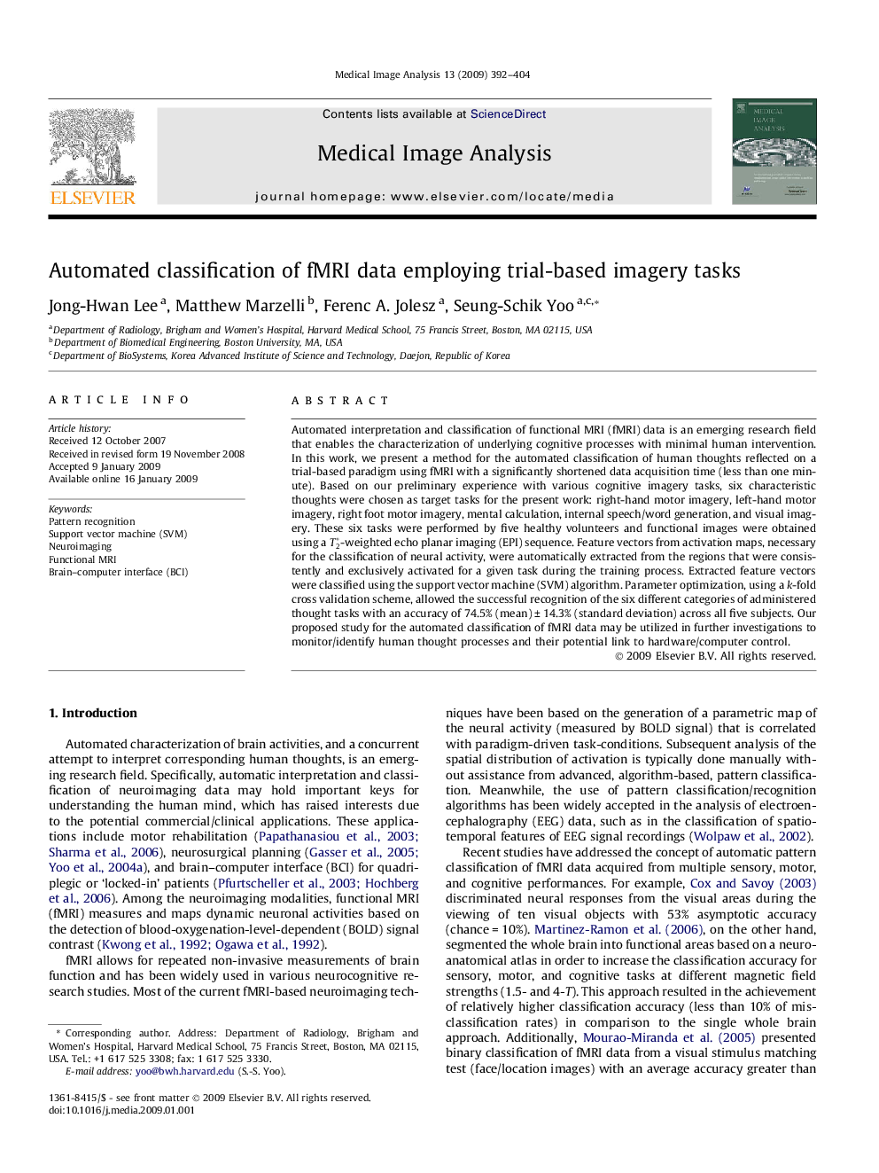 Automated classification of fMRI data employing trial-based imagery tasks