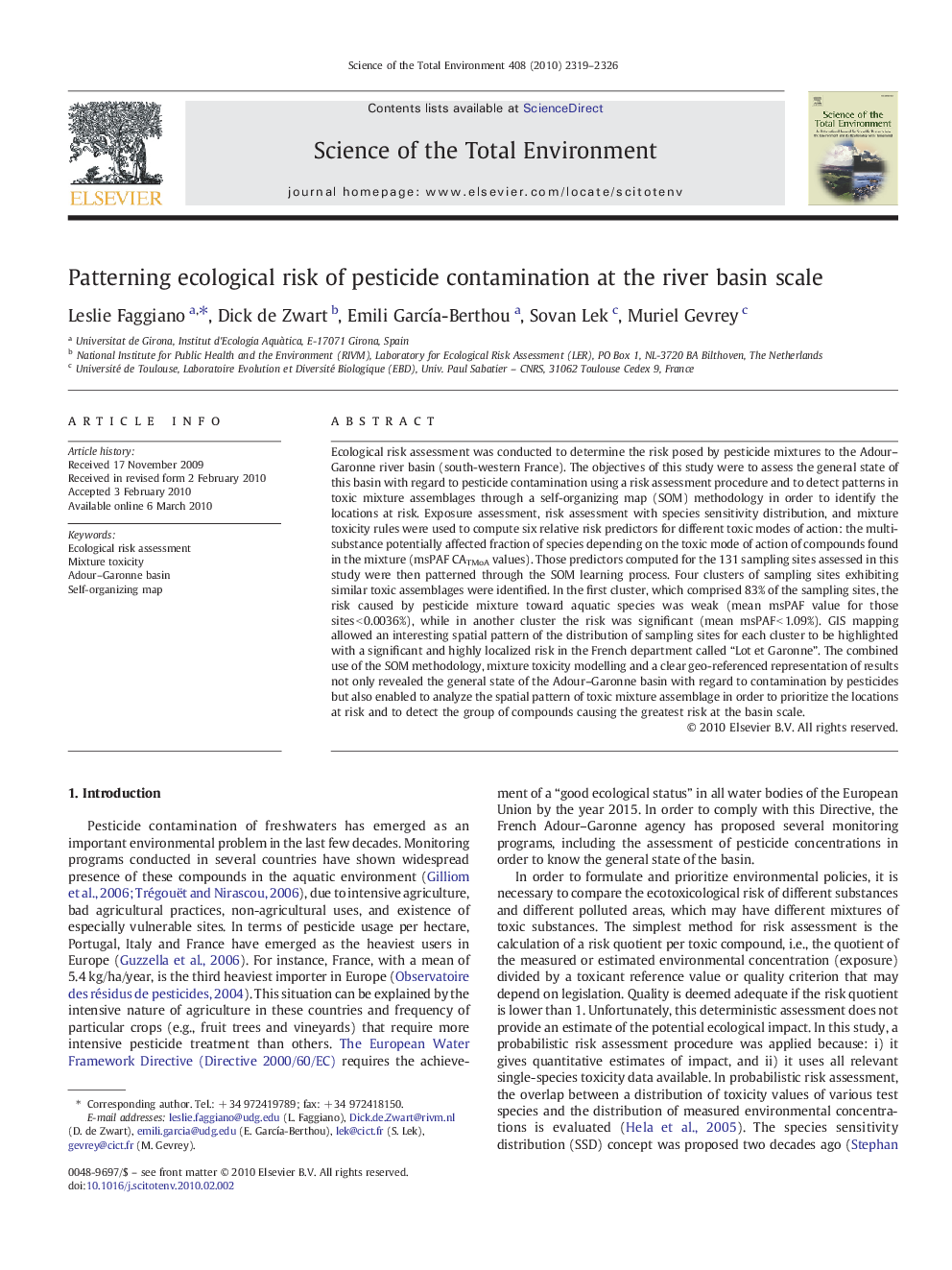 Patterning ecological risk of pesticide contamination at the river basin scale