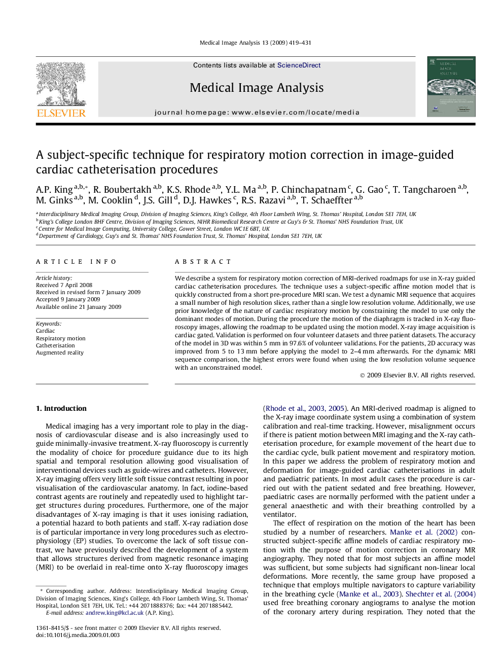 A subject-specific technique for respiratory motion correction in image-guided cardiac catheterisation procedures