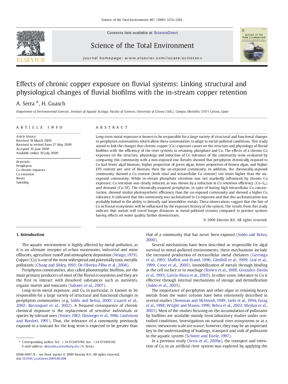 Effects of chronic copper exposure on fluvial systems: Linking structural and physiological changes of fluvial biofilms with the in-stream copper retention