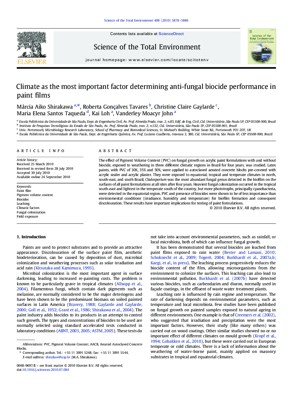 Climate as the most important factor determining anti-fungal biocide performance in paint films