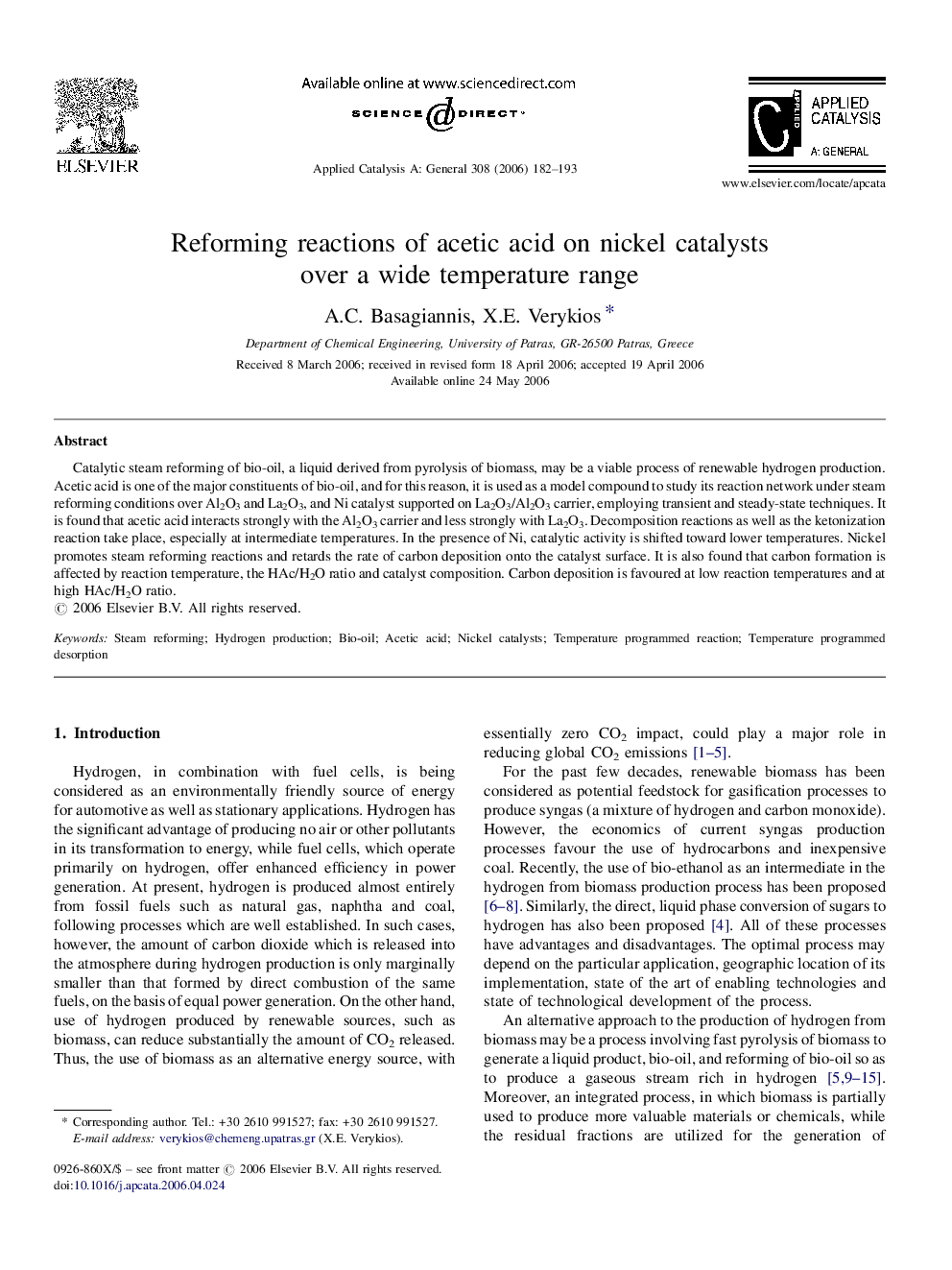 Reforming reactions of acetic acid on nickel catalysts over a wide temperature range