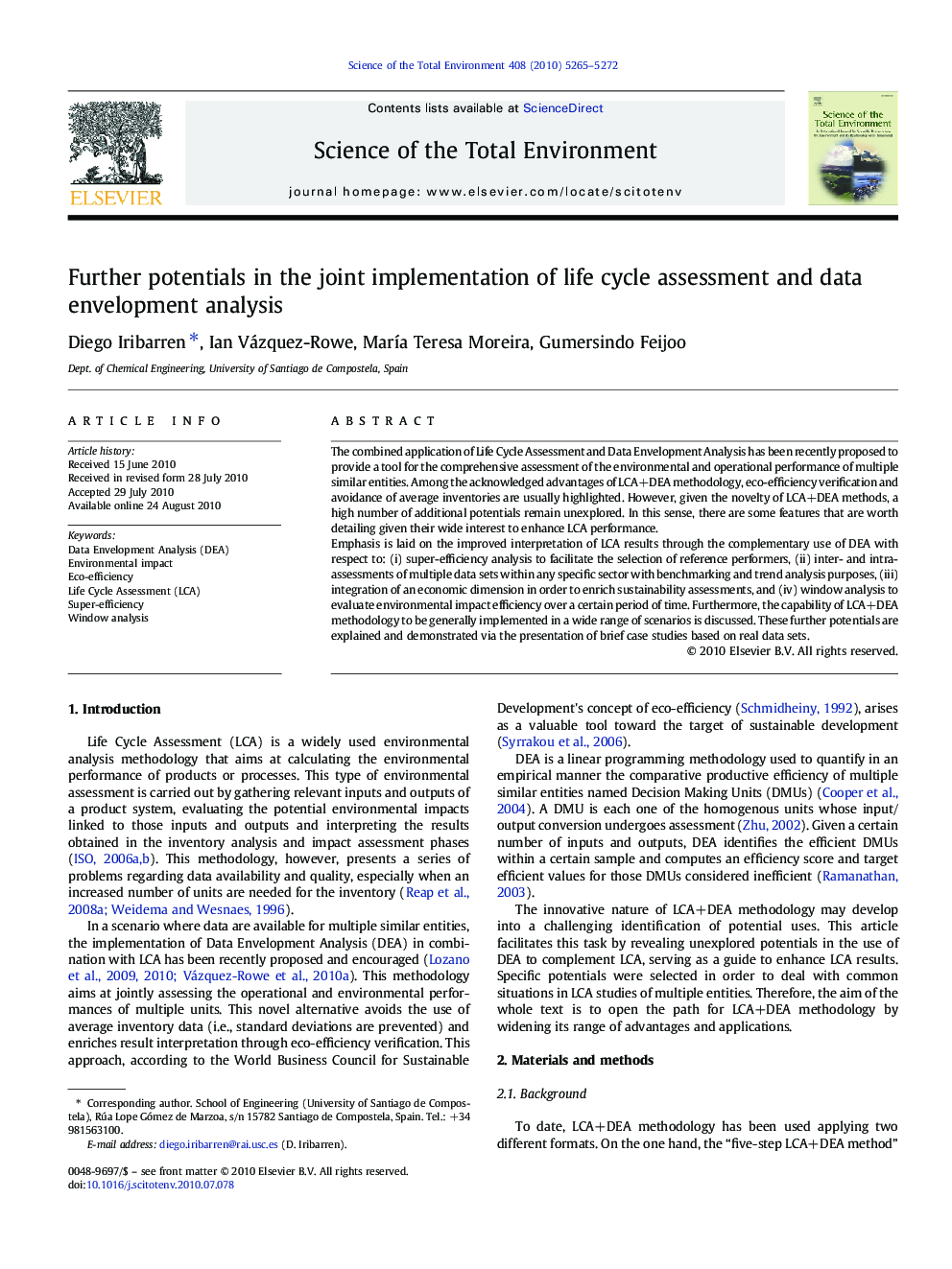 Further potentials in the joint implementation of life cycle assessment and data envelopment analysis