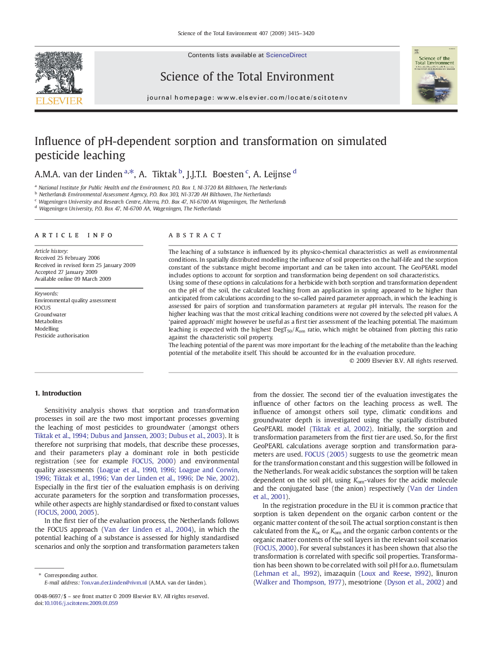 Influence of pH-dependent sorption and transformation on simulated pesticide leaching