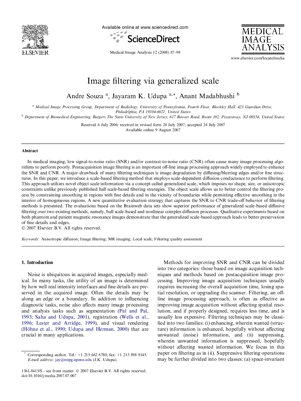 Image filtering via generalized scale