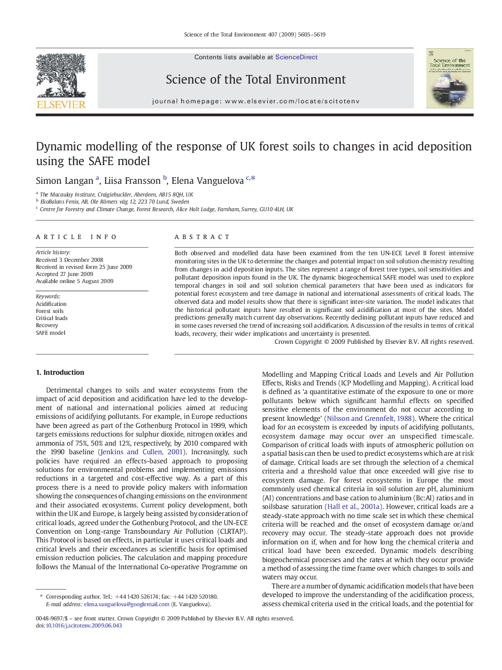 Dynamic modelling of the response of UK forest soils to changes in acid deposition using the SAFE model