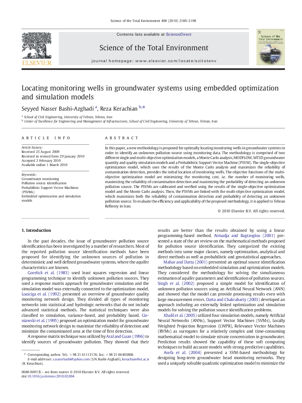 Locating monitoring wells in groundwater systems using embedded optimization and simulation models