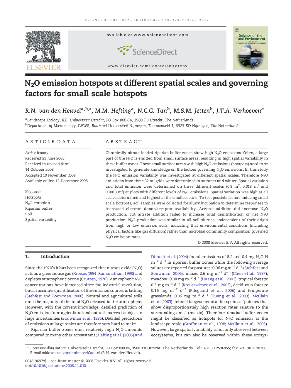 N2O emission hotspots at different spatial scales and governing factors for small scale hotspots