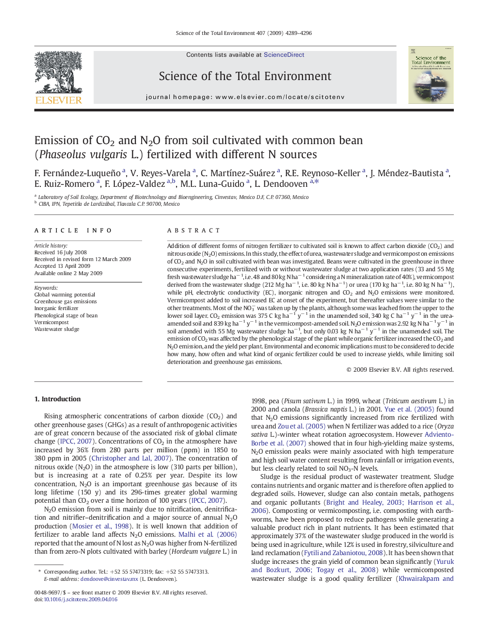 Emission of CO2 and N2O from soil cultivated with common bean (Phaseolus vulgaris L.) fertilized with different N sources