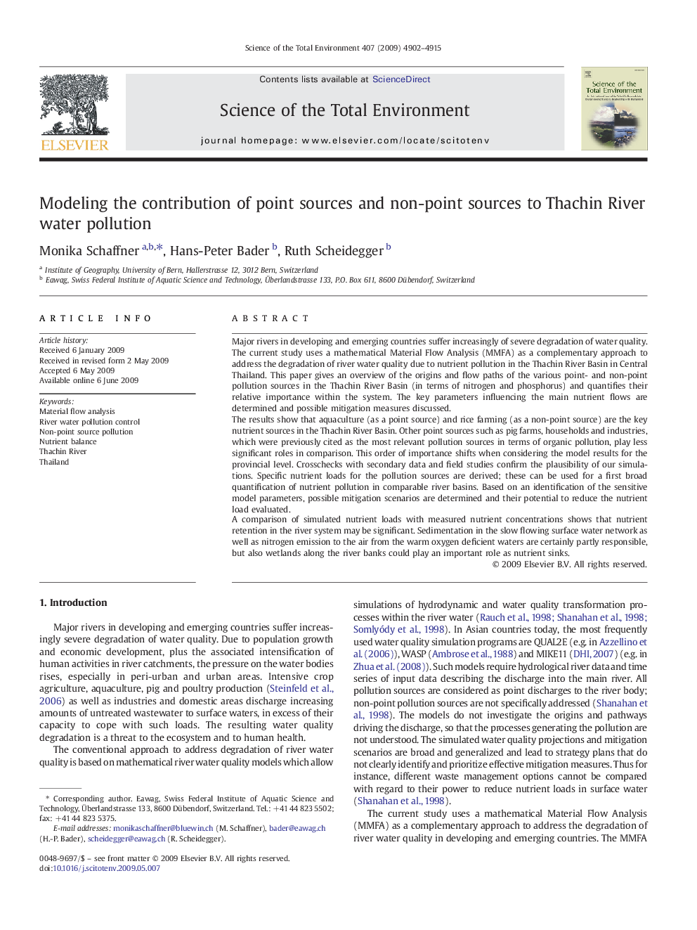 Modeling the contribution of point sources and non-point sources to Thachin River water pollution