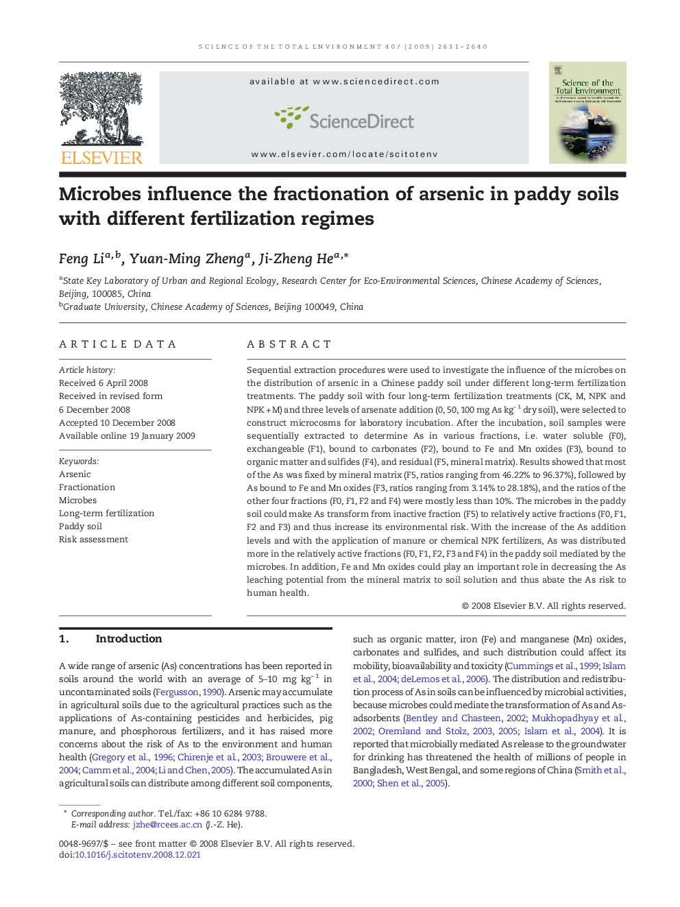 Microbes influence the fractionation of arsenic in paddy soils with different fertilization regimes